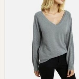 Kallspin sweater pullover women M gray cashmere wool soft V-neck comfy casual